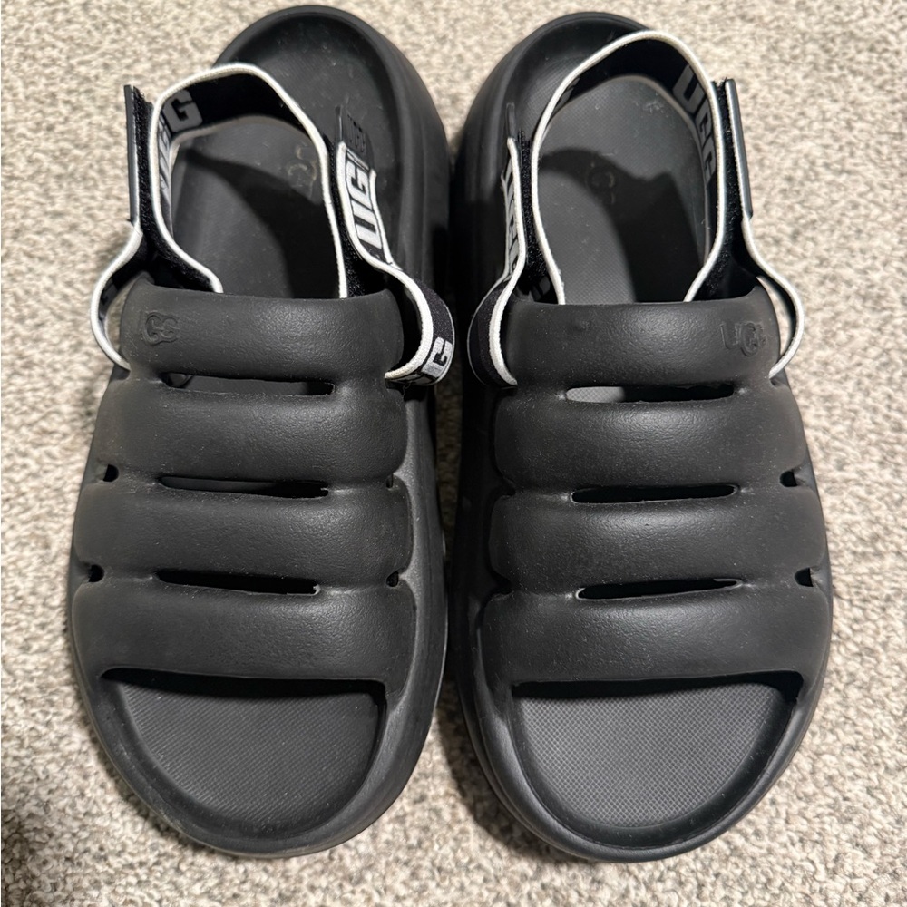 UGG Black Slide Sandals with White Accents